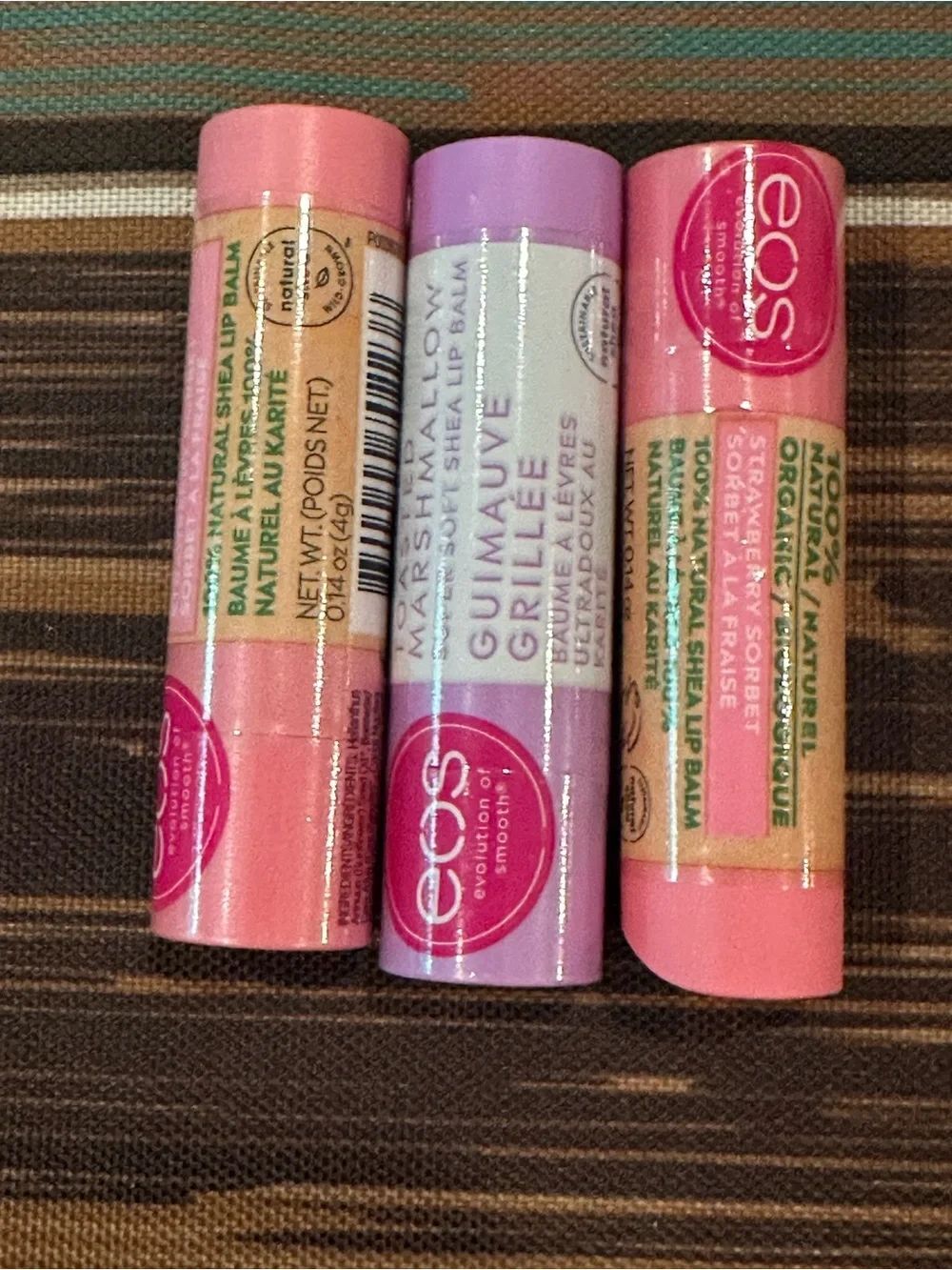 eos Lip Balm Trio toasted marshmallow and strawberry sorbet